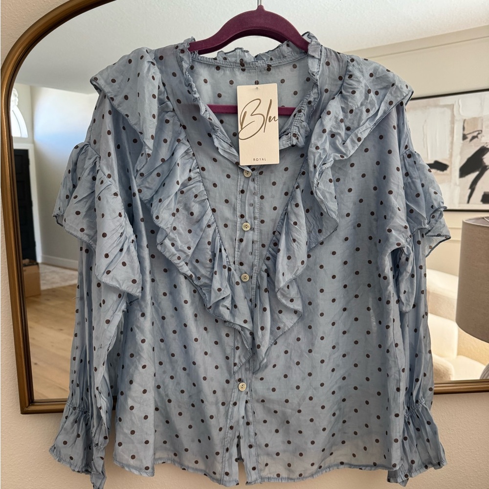 Women's Ruffled Polka Dot Top - e